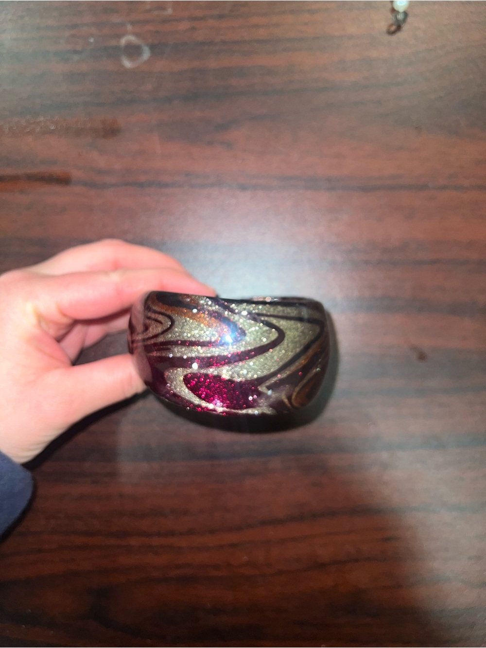 Glitter Swirl Resin Bangle Bracelet - Maroon & Gold